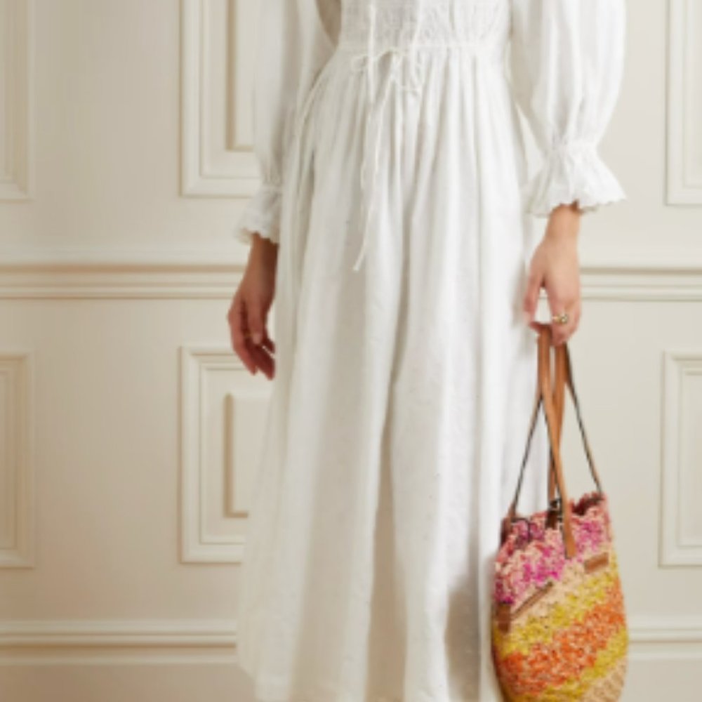 DOEN Isolde shirred broderie anglaise organic cotton poplin white dress